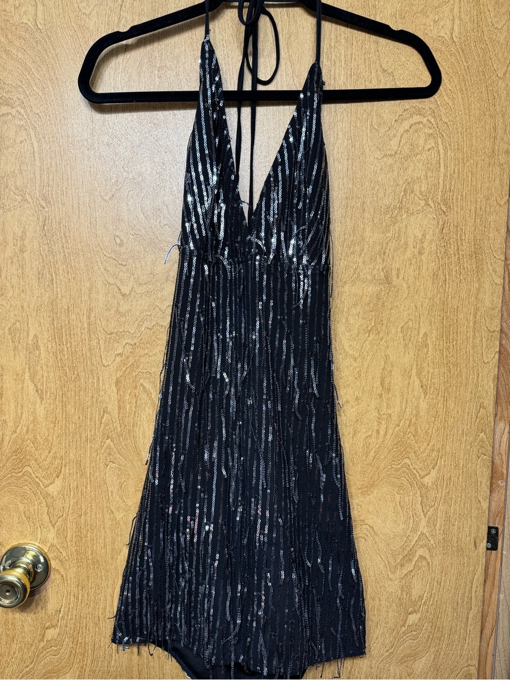 Bear Dance Black Sequin Halter Mini Dress